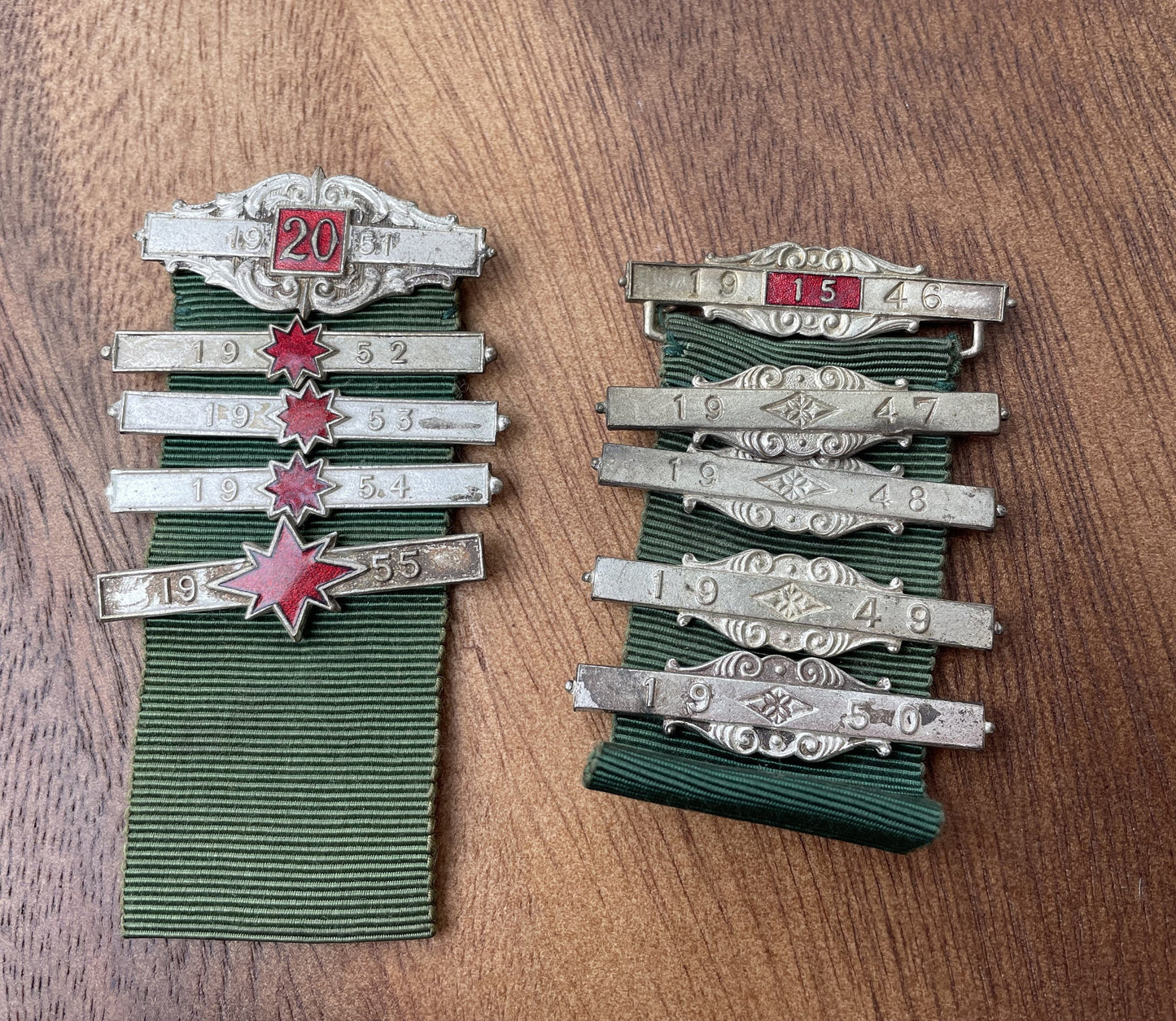 A Collection of Vintage Silver and Enamel Road Safety Council Bars 1946-55 Plus Ribbons