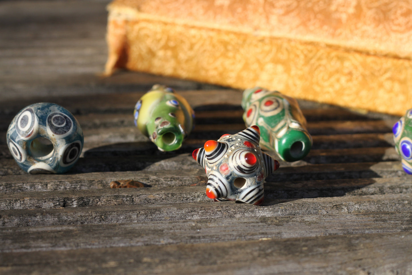 Five Eastern Glass Beads - Dragonfly Eyes - glass eye - largest 5.5cm long