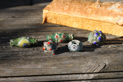 Five Eastern Glass Beads - Dragonfly Eyes - glass eye - largest 5.5cm long