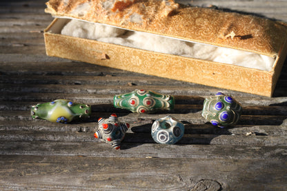 Five Eastern Glass Beads - Dragonfly Eyes - glass eye - largest 5.5cm long