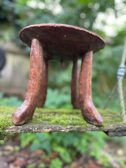 An antique African Kamba Tribal Carved Hardwood Stool With Shallowed Seat  24cm Dia. x 23cm h