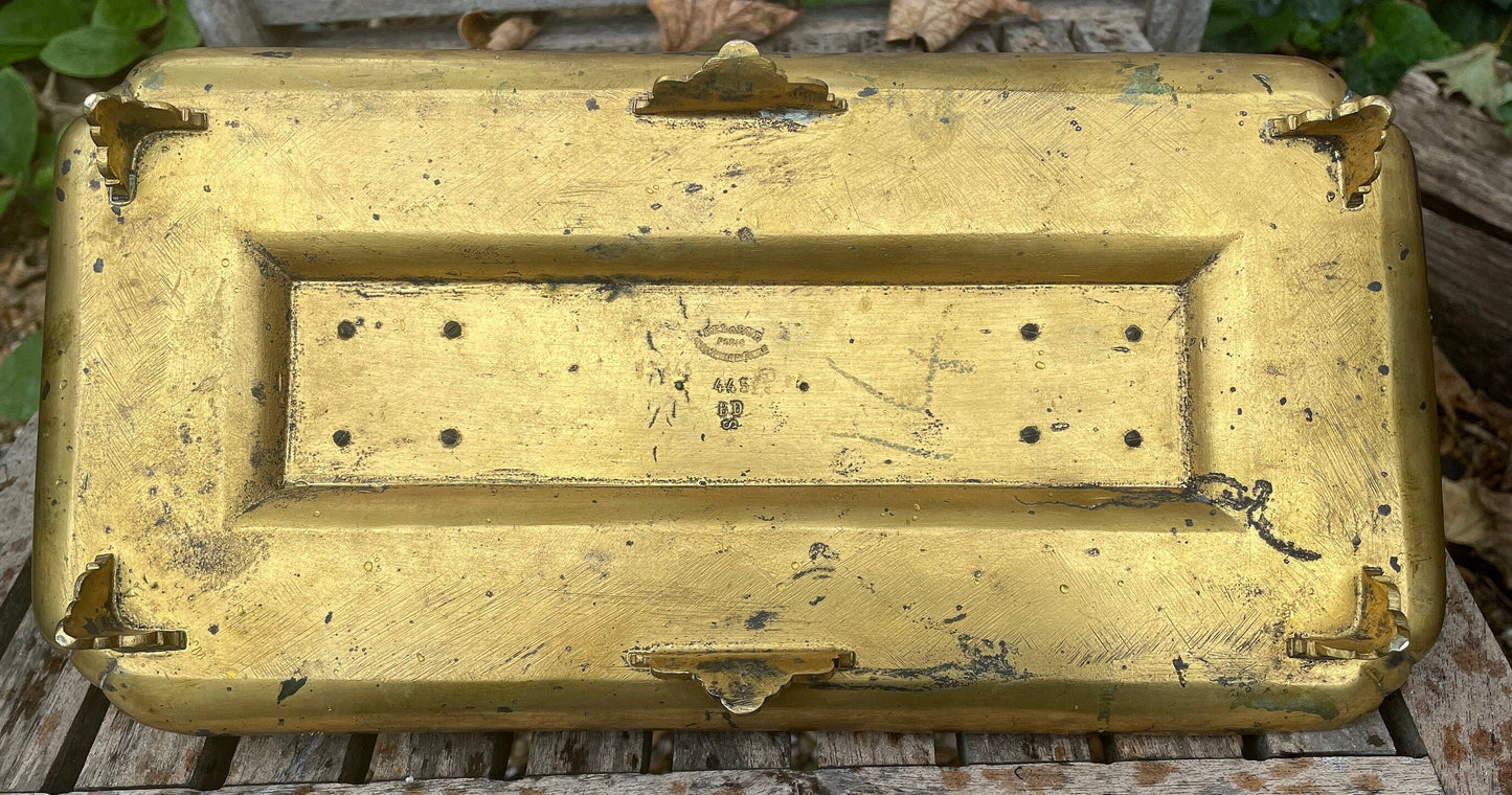 A 19th Century French Brass and Chinoiserie Encrier Desk Stand, by Delarue Paris Including Inkwells and Desk Blotter