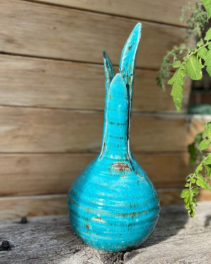 An Unsigned Piece of Art Turquoise Pottery in the Form of a Vase 30cm Tall