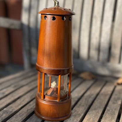 A Rare and Unusual Miner's Lamp Made From Yew Wood in England, Height Excluding Handle 23.5cm