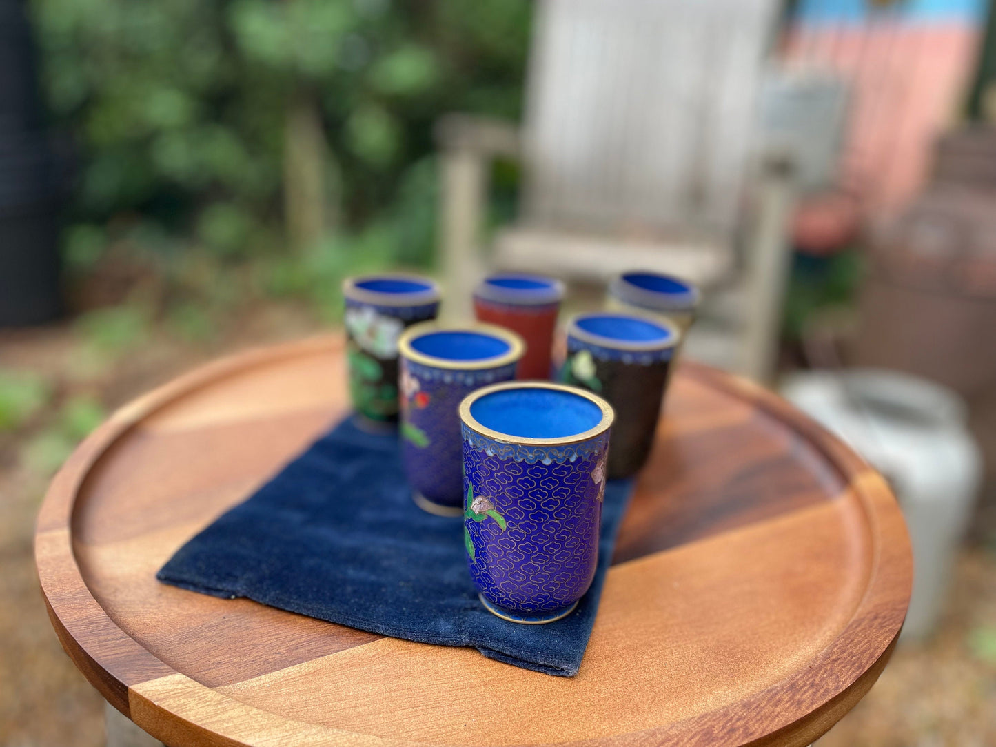 Six Small Chinese Cloisonne Beakers With Typical Floral Designs 7.5cm Tall