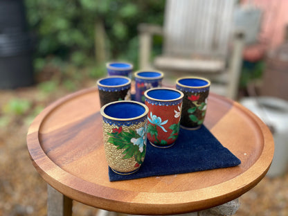 Six Small Chinese Cloisonne Beakers With Typical Floral Designs 7.5cm Tall