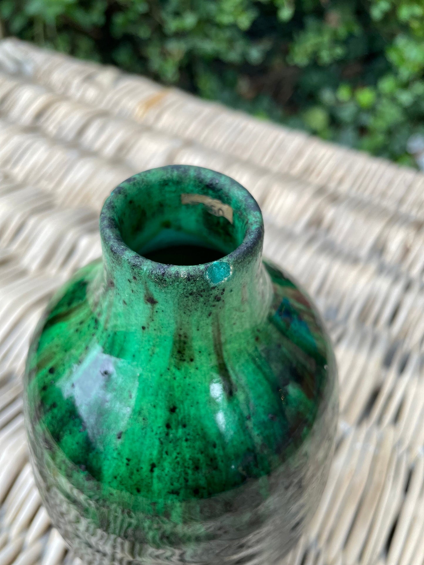 A  Delicately Ribbed Green Glazed Studio Art Pottery Vase 17cm Tall