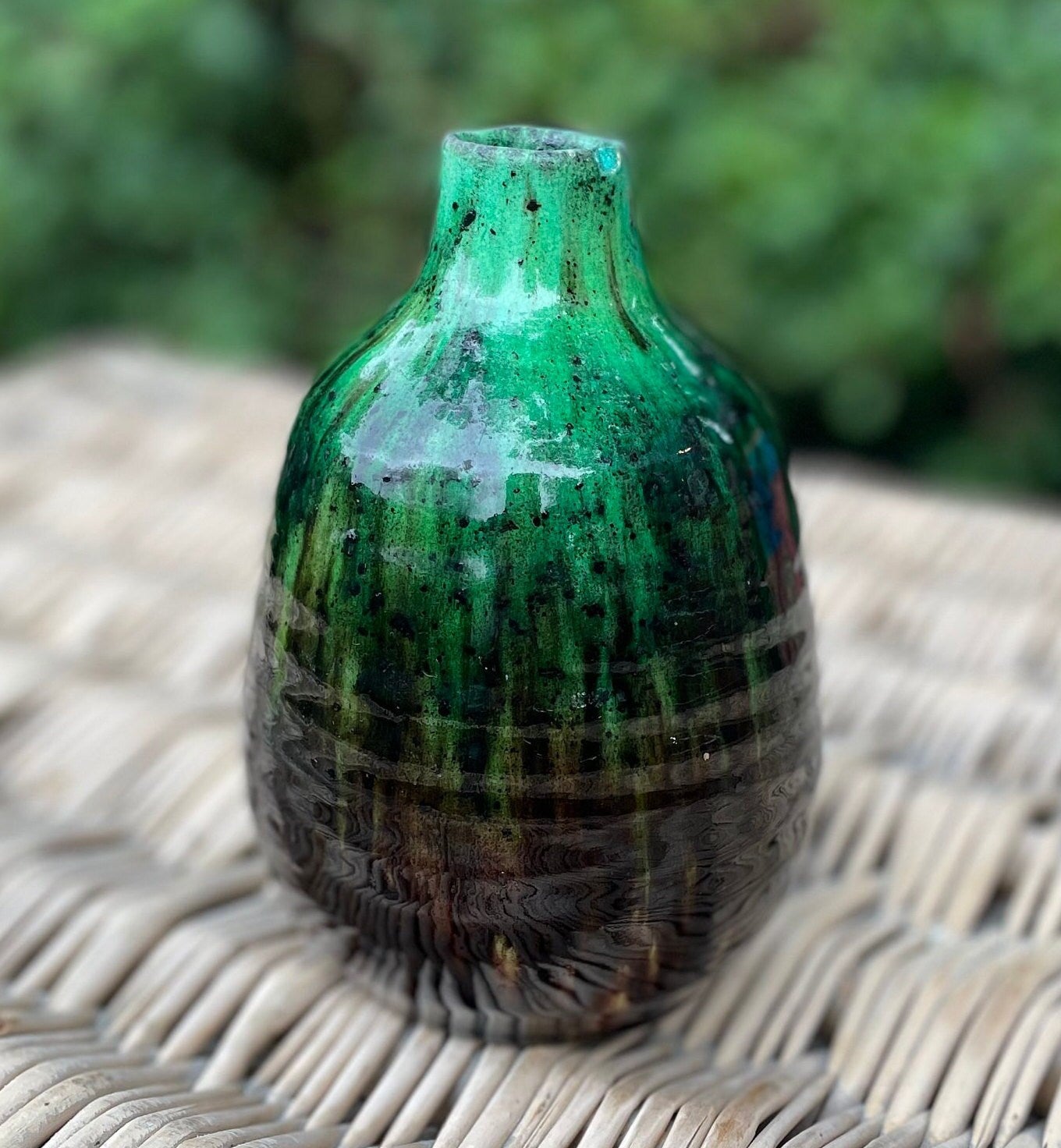 A  Delicately Ribbed Green Glazed Studio Art Pottery Vase 17cm Tall