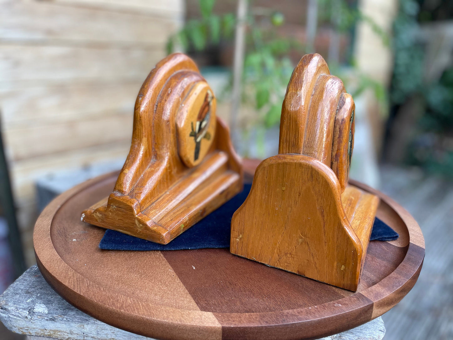 A Pair of Hand Made Folk Art Hand Painted Bird  Book Ends  17cm Tall