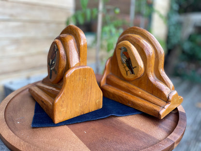 A Pair of Hand Made Folk Art Hand Painted Bird  Book Ends  17cm Tall