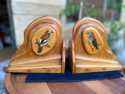 A Pair of Hand Made Folk Art Hand Painted Bird  Book Ends  17cm Tall