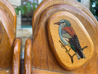 A Pair of Hand Made Folk Art Hand Painted Bird  Book Ends  17cm Tall