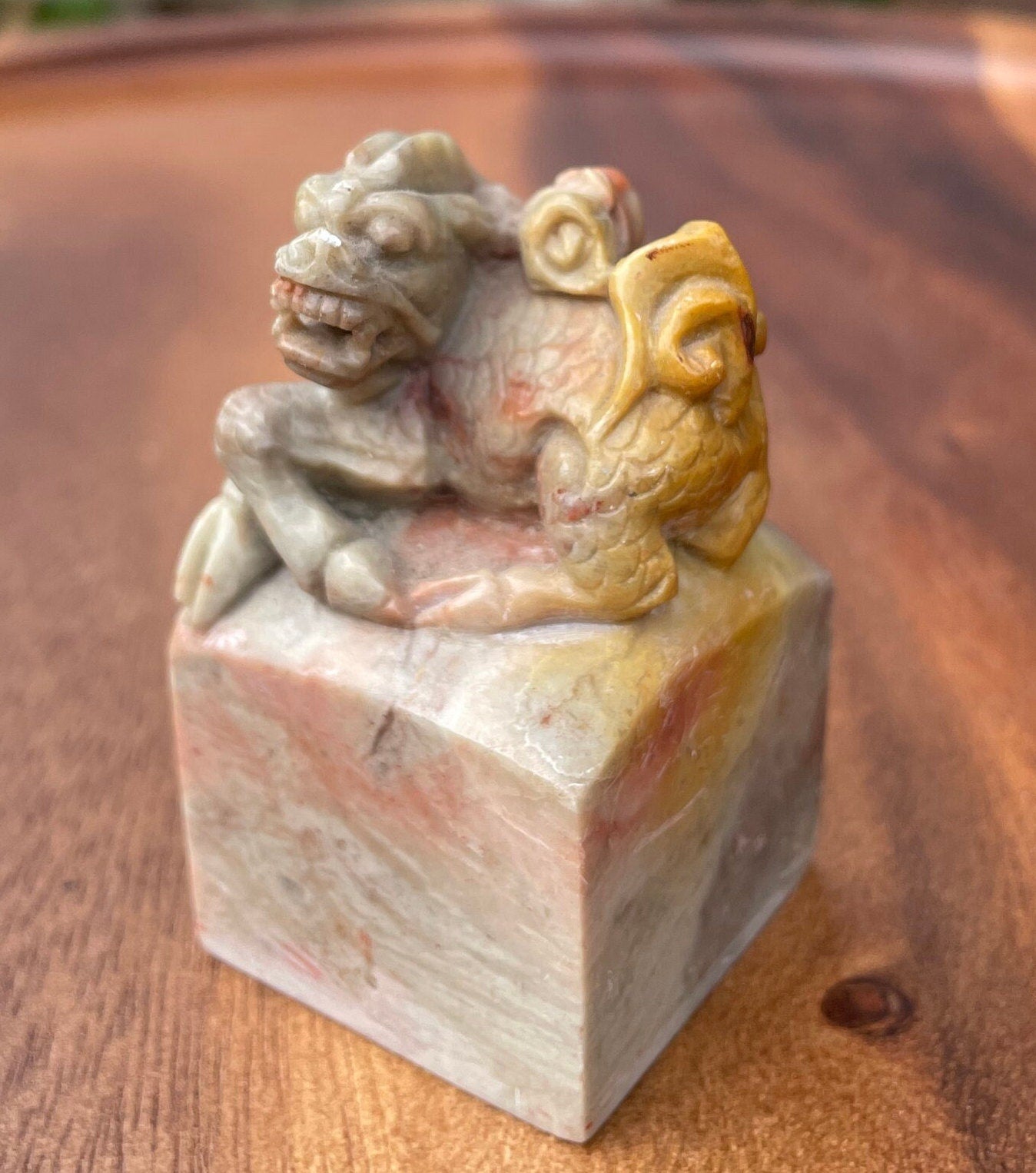 A Chinese Hand Carved Soapstone Seal With a Dragon on Top 67mm Tall