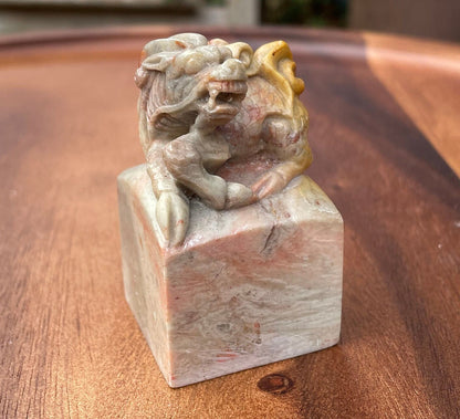 A Chinese Hand Carved Soapstone Seal With a Dragon on Top 67mm Tall