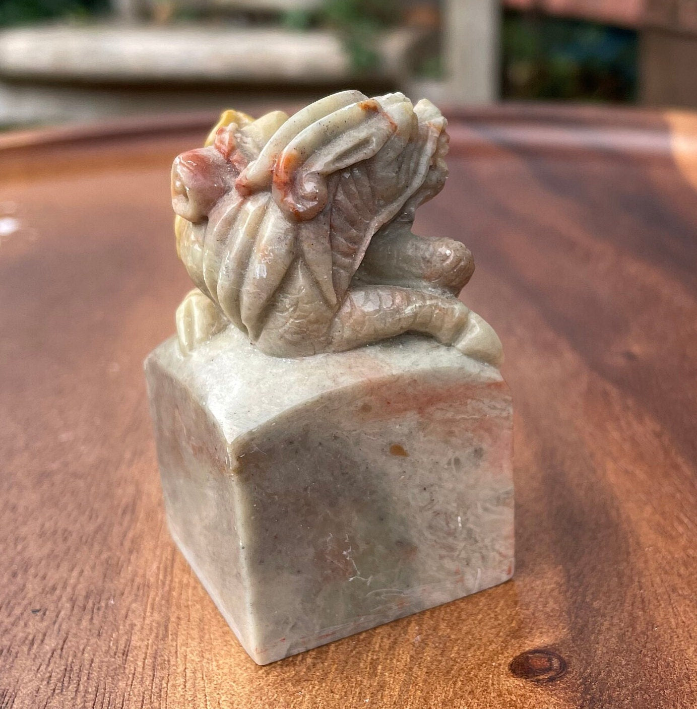 A Chinese Hand Carved Soapstone Seal With a Dragon on Top 67mm Tall