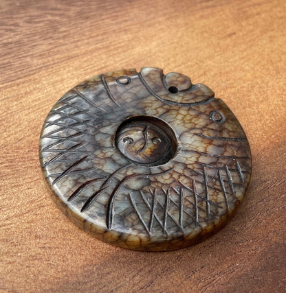 A Chinese Nephrite Fine Etched Pendant 5cm Diameter