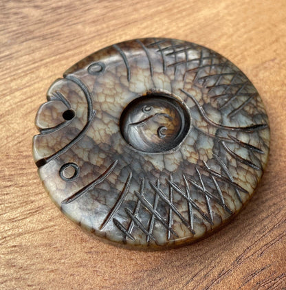 A Chinese Nephrite Fine Etched Pendant 5cm Diameter