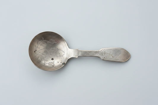 An early 19th century George III silver plated caddy spoon by William Parkin of Sheffield 9.5cm long