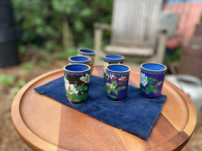 Six Small Chinese Cloisonne Beakers With Typical Floral Designs 7.5cm Tall