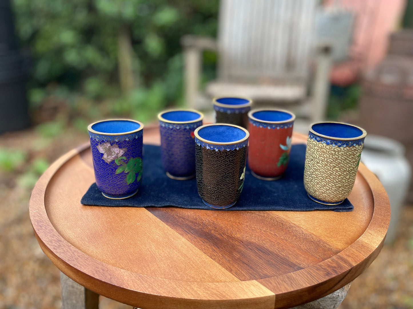 Six Small Chinese Cloisonne Beakers With Typical Floral Designs 7.5cm Tall