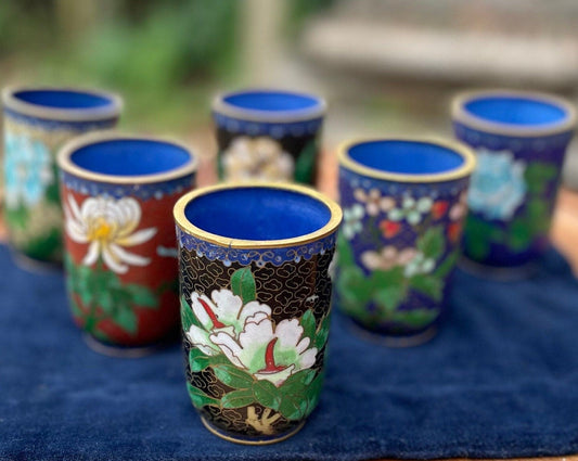 Six Small Chinese Cloisonne Beakers With Typical Floral Designs 7.5cm Tall