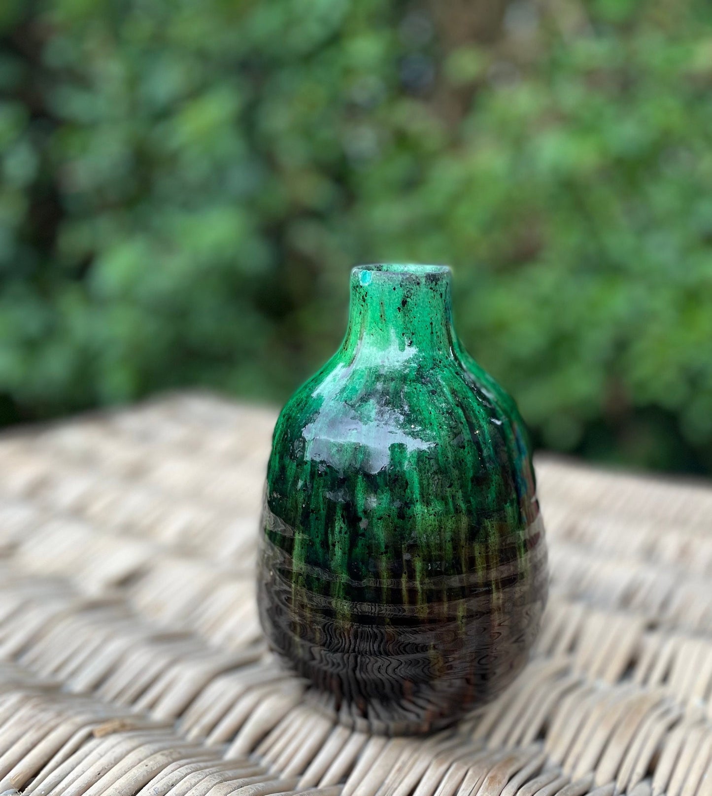 A  Delicately Ribbed Green Glazed Studio Art Pottery Vase 17cm Tall