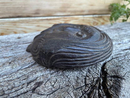 A 17th Century Carved Oak Folk Art Roundel Depicting a Long Haired Man, Diameter 12cm.