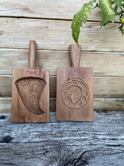 A Couple of Hand Carved 19th/early 20th Century Japanese Wooden Reversible Rice Moulds Longest 13cm incl. Handle