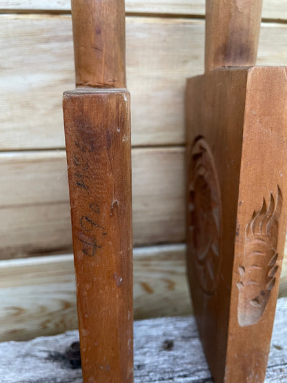 A Couple of Hand Carved 19th/early 20th Century Japanese Wooden Reversible Rice Moulds Longest 13cm incl. Handle