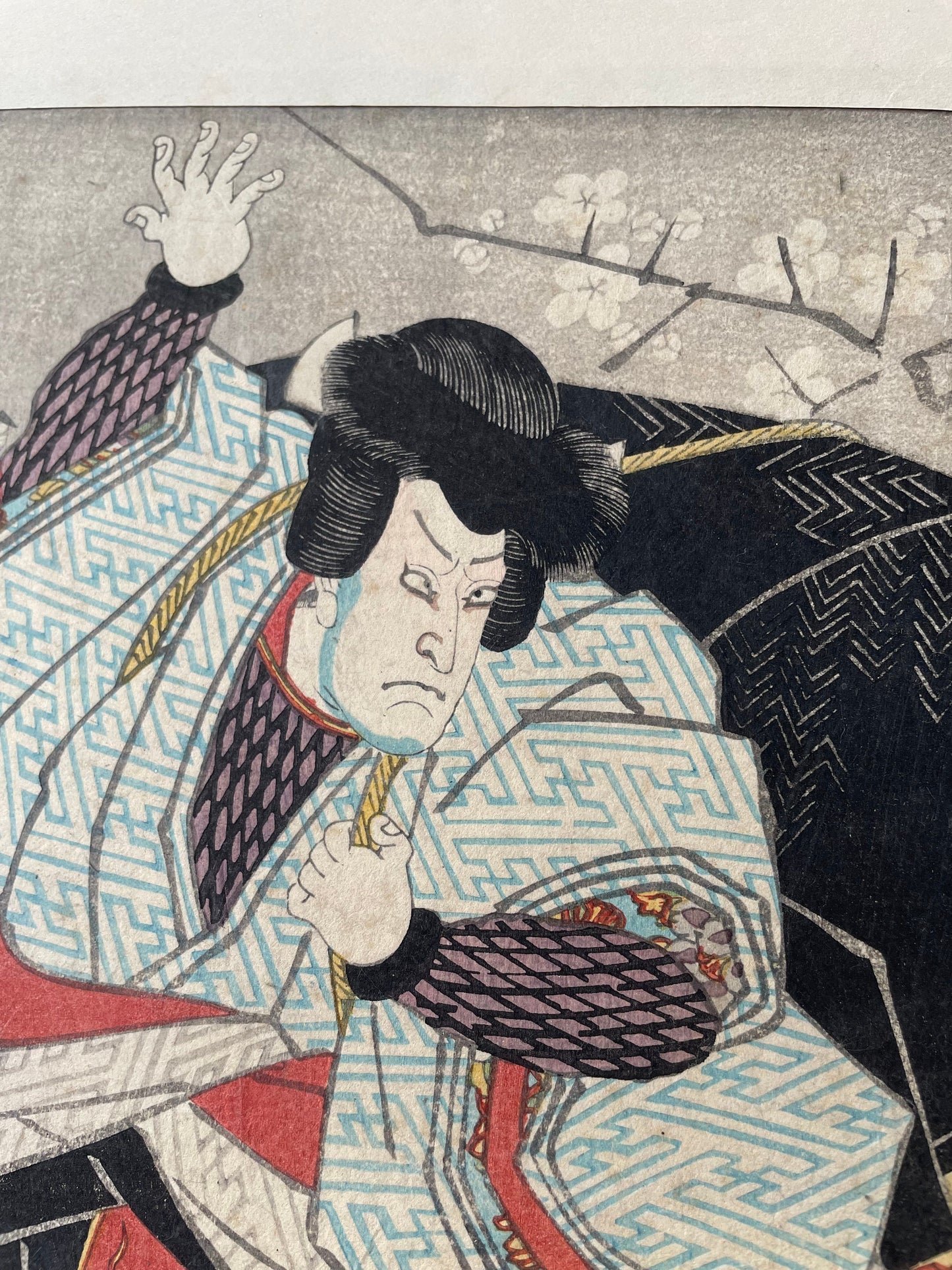 An Original Japanese Mounted Colour Woodblock Print of a Samurai Warrior by Toyokuni (1769 - 1825) Image 34.5cm x 25cm