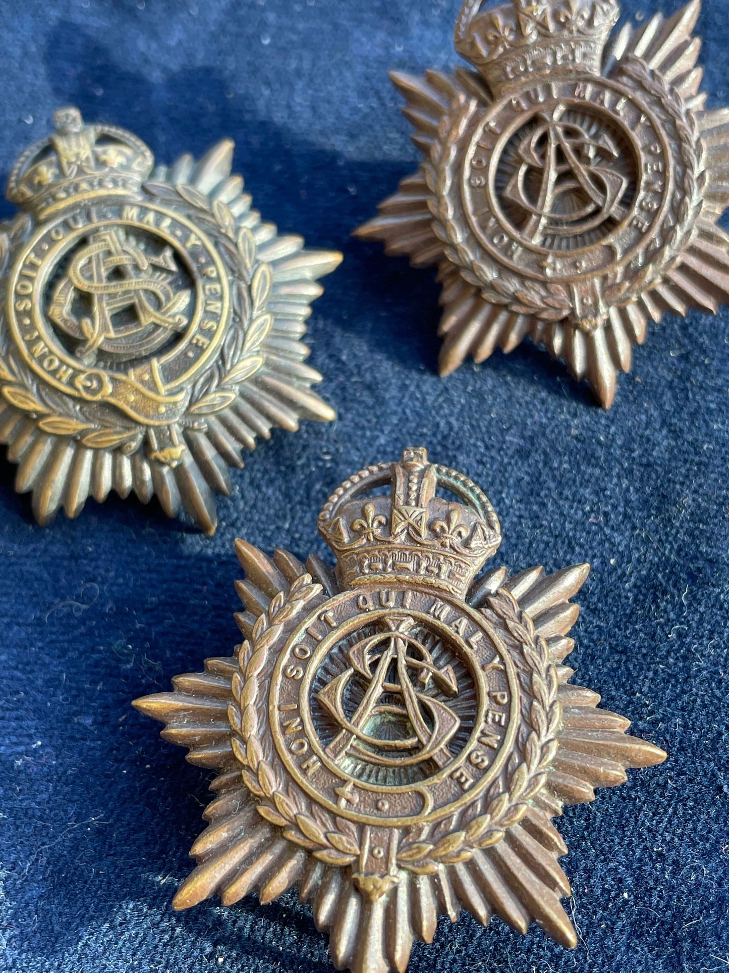 Three Army Service Corps WW1 Army ASC Officers Bronze Cap Badges 43mm Tall