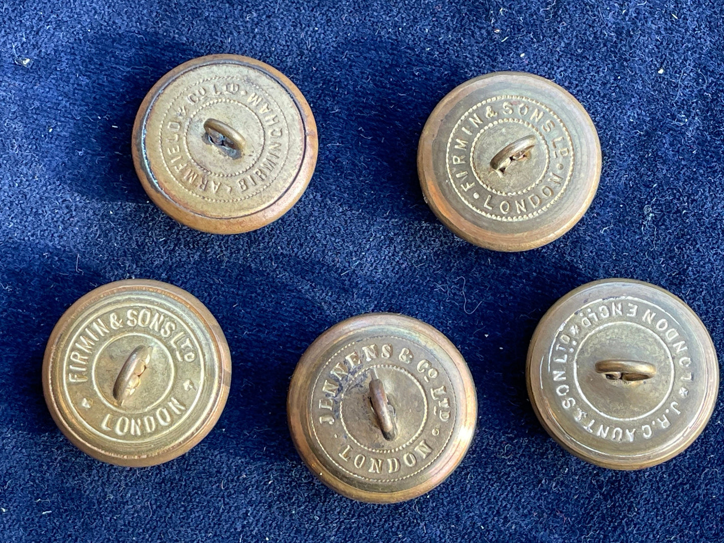 Five large Army Service Corps Buttons 25mm Diameter