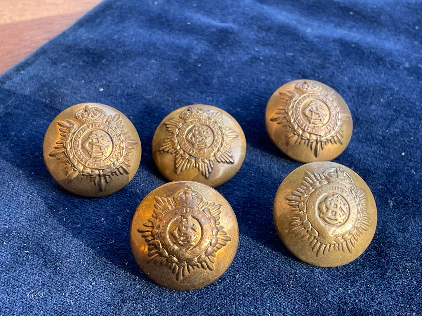 Five large Army Service Corps Buttons 25mm Diameter