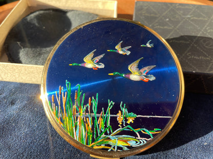 A Boxed Compact by Stratton With Flying Ducks over Reads in a Soft Case 8cm Diameter