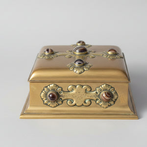 A  Very Fine Victorian Brass Table Box Decorated with Cabochon Agate Stones - Stamped Howell James & Co Regent St London c1870 20cm wide