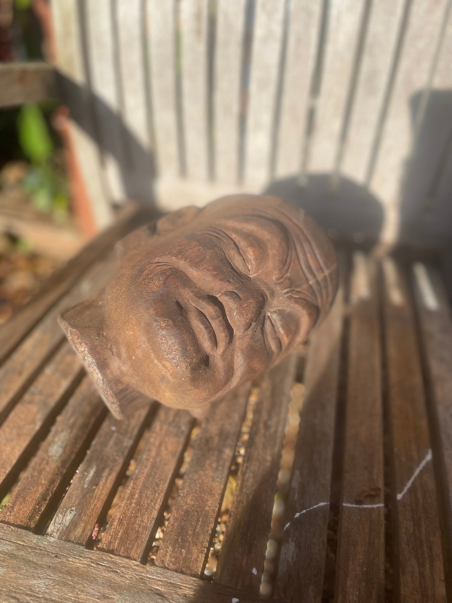 A Nineteenth Century Hand Carved Chinese Head of a Lohan  21cm Tall