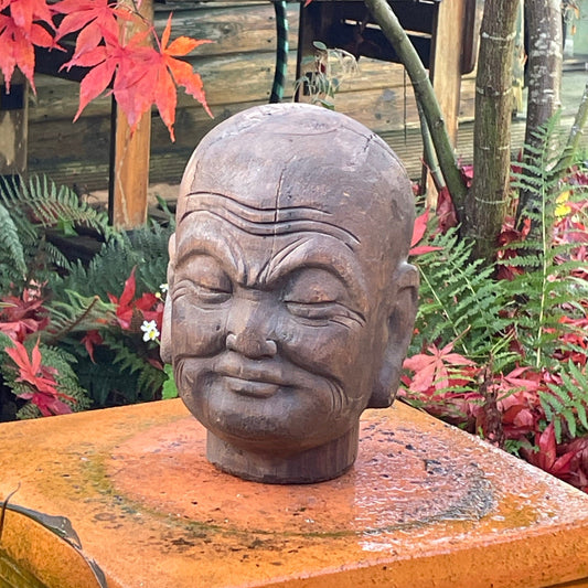 A Nineteenth Century Hand Carved Chinese Head of a Lohan  21cm Tall