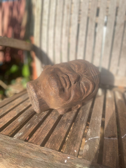 A Nineteenth Century Hand Carved Chinese Head of a Lohan  21cm Tall