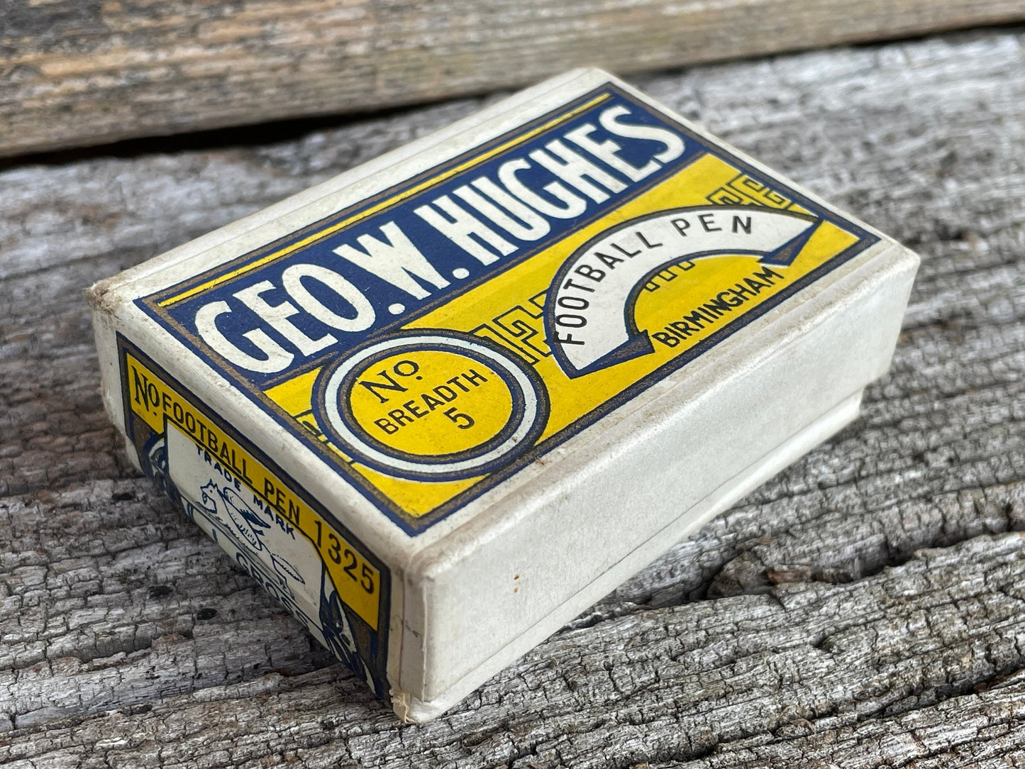 A Vintage Unopened Box of Football Pen Nibs by Geo. W. Hughes - No. 1325 Breadth 5 - 144 No. Nibs