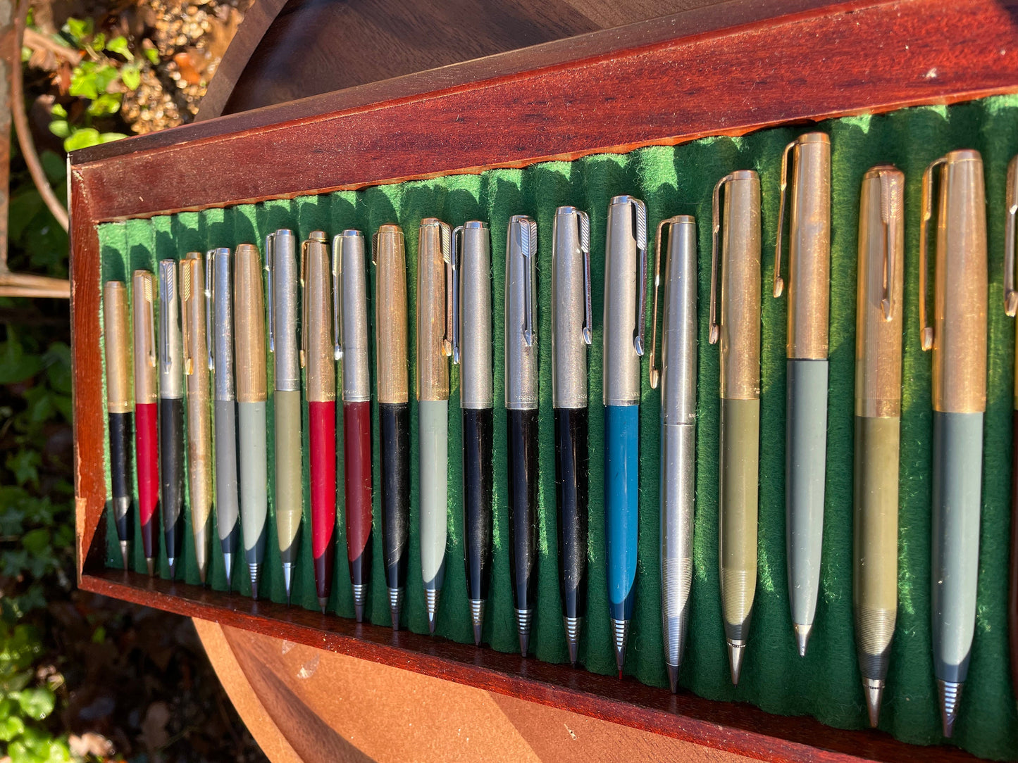 A Fine Collection of Parker Propelling/Clutch Pencils and Ball Points in a Hard Wood Presentation Case