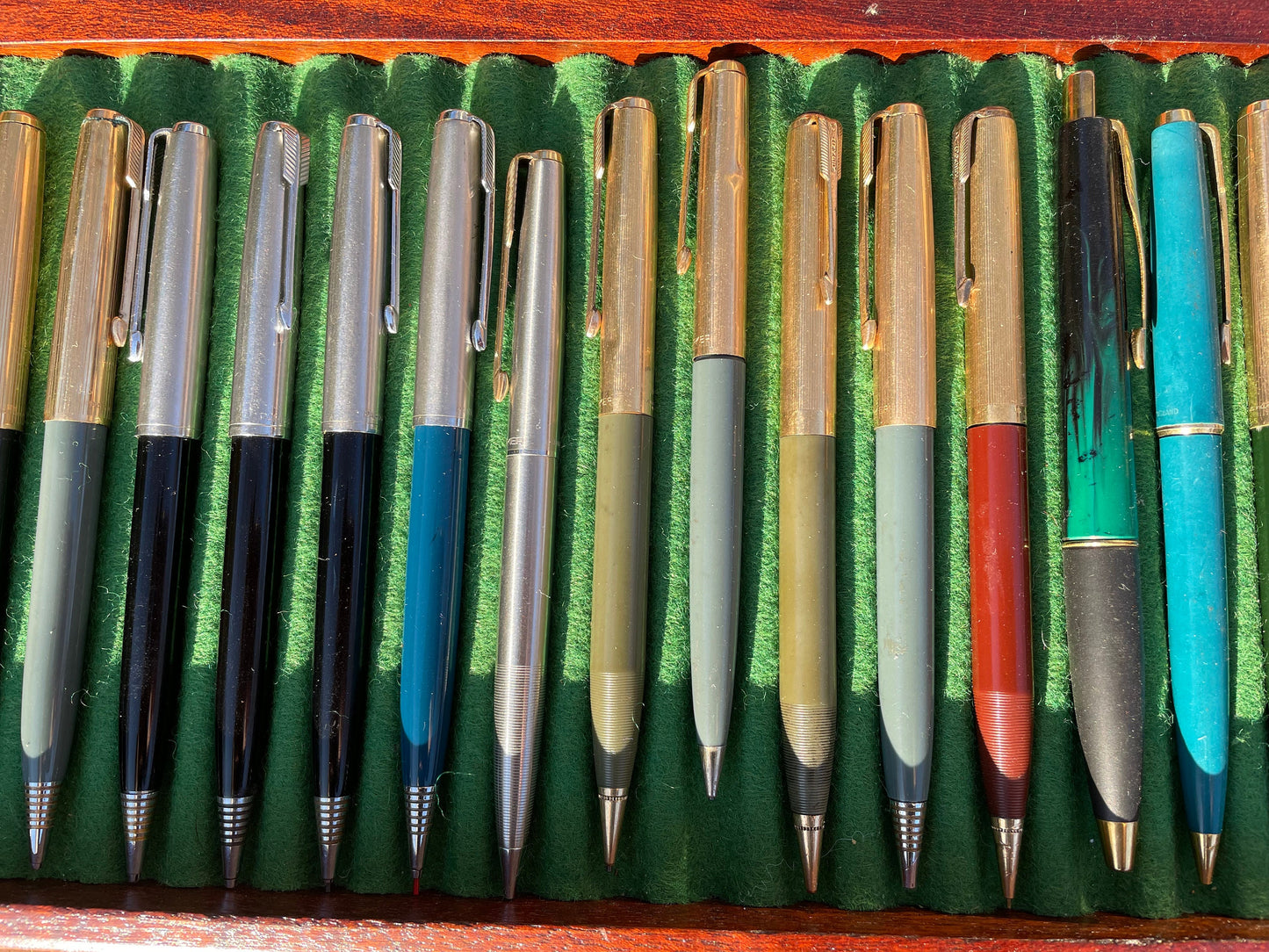 A Fine Collection of Parker Propelling/Clutch Pencils and Ball Points in a Hard Wood Presentation Case