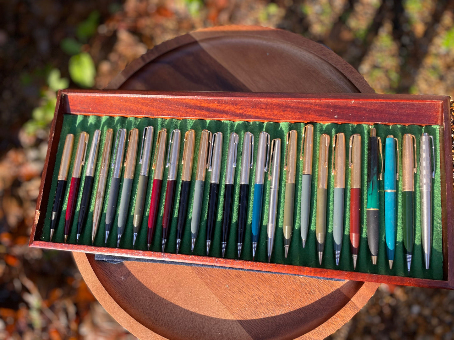 A Fine Collection of Parker Propelling/Clutch Pencils and Ball Points in a Hard Wood Presentation Case