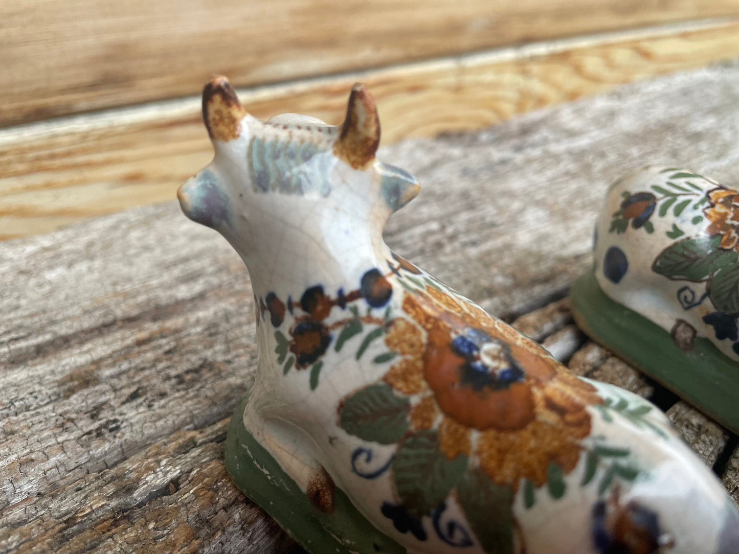 A Pair of 19th Century Recumbent Polychrome Cows - Adriaan van Rijsselberg Marks to Base 9cm Long