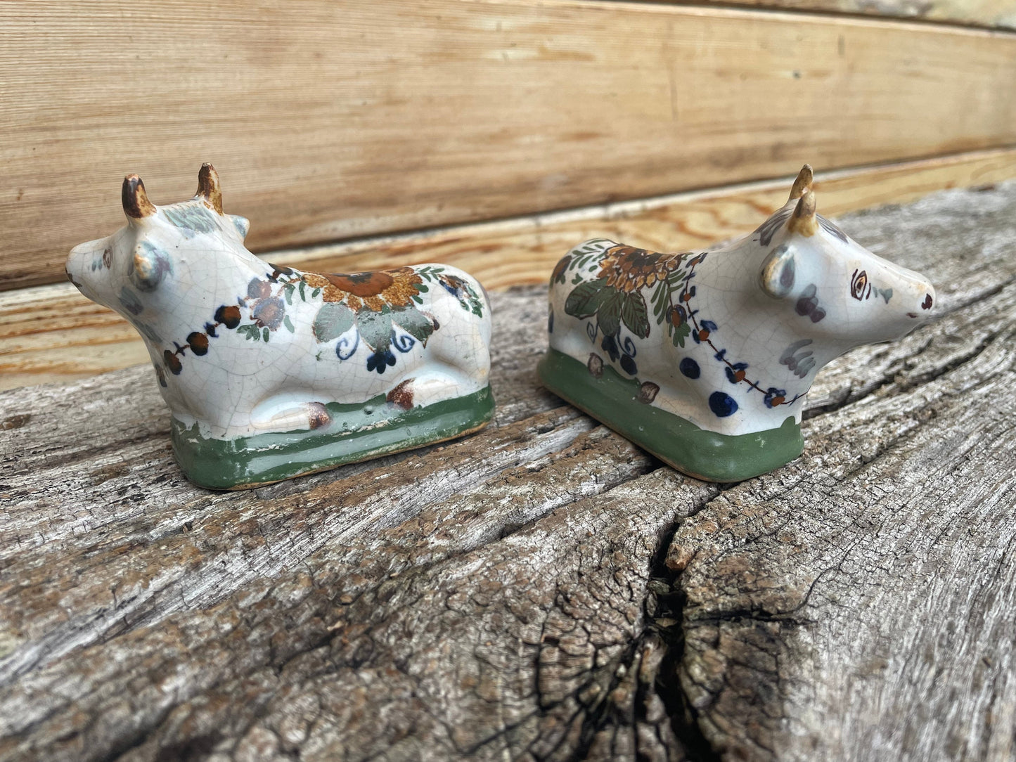 A Pair of 19th Century Recumbent Polychrome Cows - Adriaan van Rijsselberg Marks to Base 9cm Long