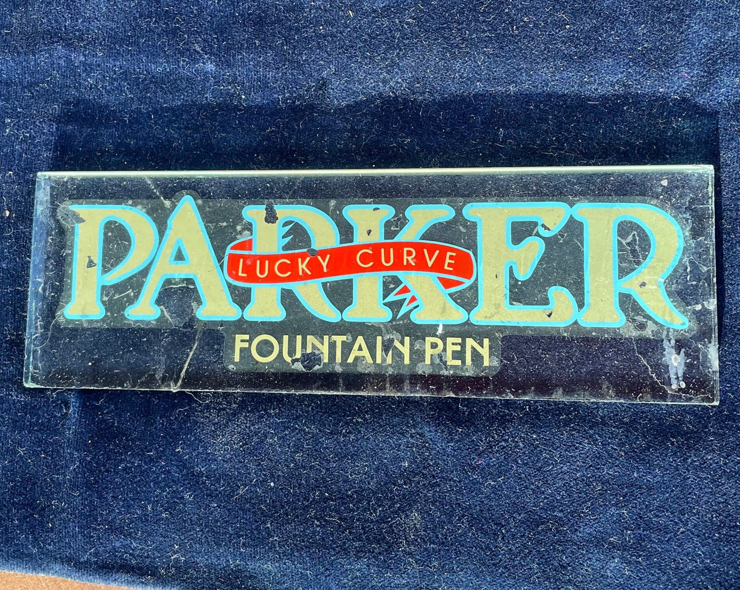 A Rare Antique Glass Parker Fountain Pen Lucky Curve Advertising Sign 157mm Wide