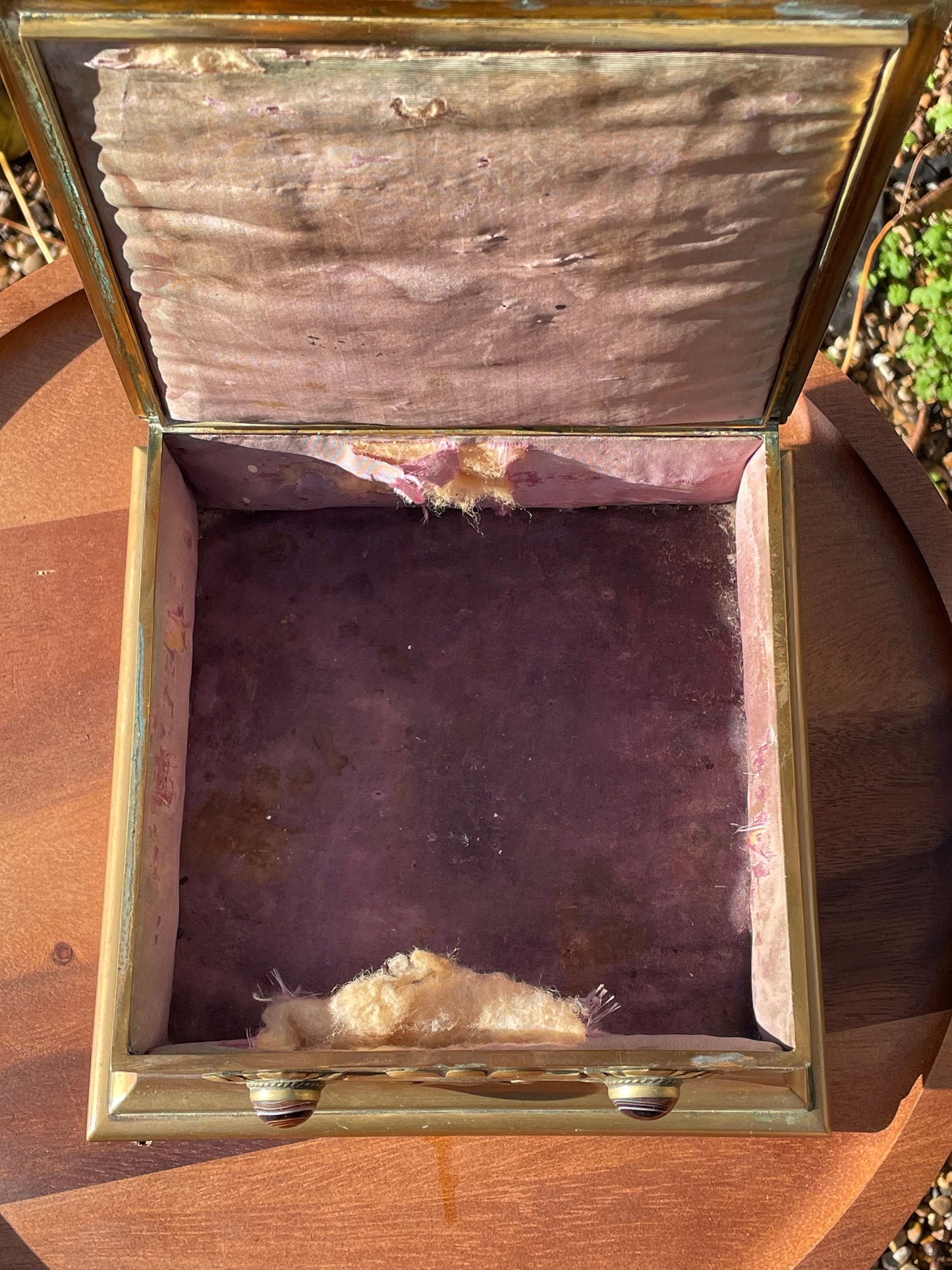 A  Very Fine Victorian Brass Table Box Decorated with Cabochon Agate Stones - Stamped Howell James & Co Regent St London c1870 20cm wide