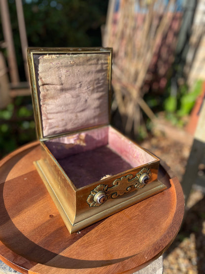 A  Very Fine Victorian Brass Table Box Decorated with Cabochon Agate Stones - Stamped Howell James & Co Regent St London c1870 20cm wide