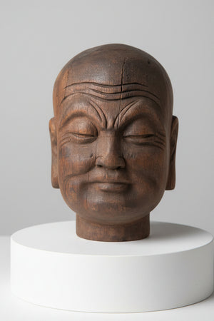 Antique Hand Carved Chinese Head of a Lohan  21cm Tall