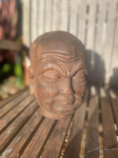 A Nineteenth Century Hand Carved Chinese Head of a Lohan  21cm Tall