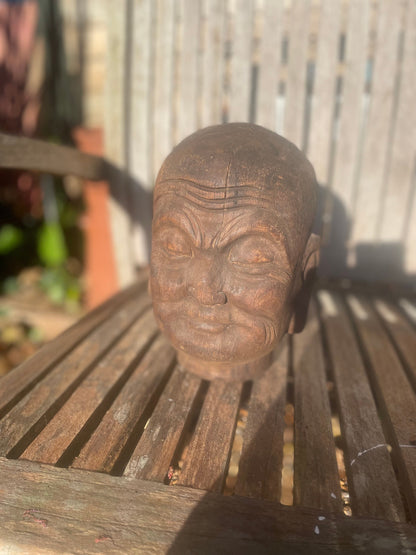 A Nineteenth Century Hand Carved Chinese Head of a Lohan  21cm Tall